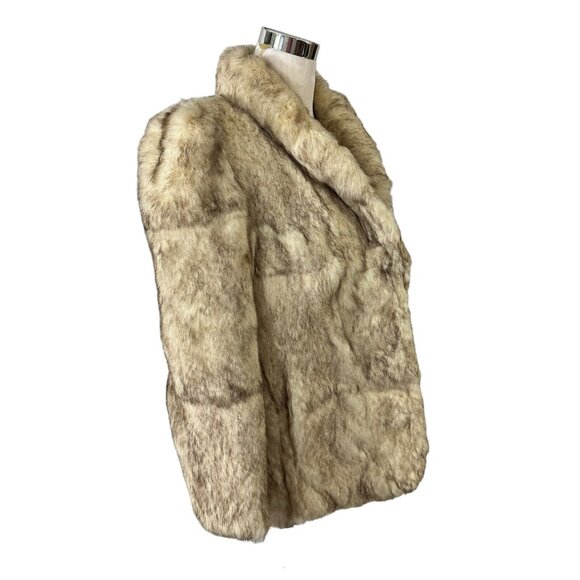 Rabbit Fur Coat Vintage 1980s Size M White with Dark Dyed Tips Hong Kong - Picture 1 of 12